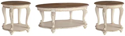 Ashley Realyn Coffee Table With 2 End Tables In White/brown