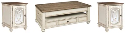 Ashley Realyn Coffee Table With 2 End Tables In White/brown
