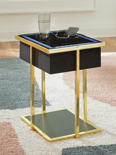 Ashley Rexwell Accent Table With Speaker In Black/gold Finish