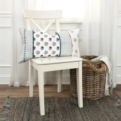 Ashley Rizzy Home Block Print Collection Floral Decorative Throw Pillow In White