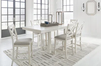 Ashley Robbinsdale Counter Height Dining Table And 6 Barstools In Antique White