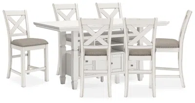 Ashley Robbinsdale Counter Height Dining Table And 6 Barstools In Antique White