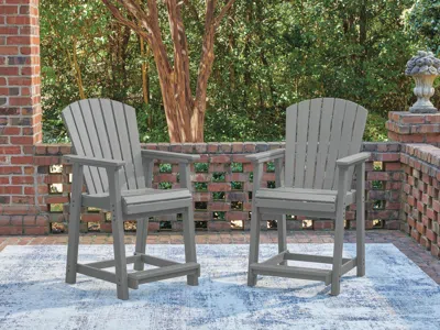Ashley Ross Cove Outdoor Counter Height Bar Stool (set Of 2) In Dark Gray