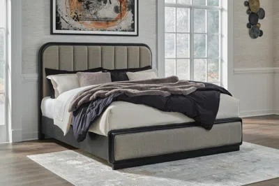 Ashley Rowanbeck King Upholstered Panel Bed In Gray/black