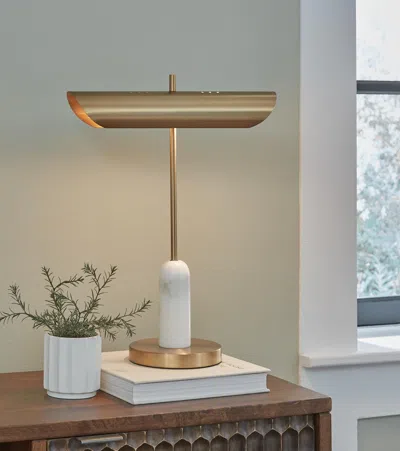 Ashley Rowleigh Desk Lamp In Gold Finish/white