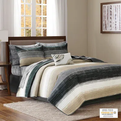 Ashley Saben Queen 8 Piece Quilt Set With Bed Sheets In Taupe