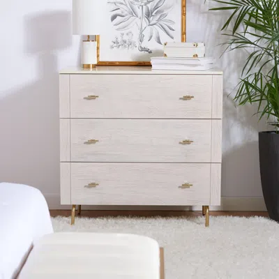 Ashley Safavieh Genevieve 36" 3 Drawer Dresser In Cream/white Washed