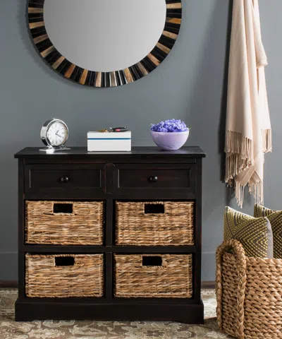 Ashley Safavieh Herman Storage Unit With Wicker Baskets In Brown