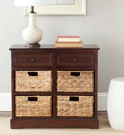 Ashley Safavieh Herman Storage Unit With Wicker Baskets In Dark Cherry