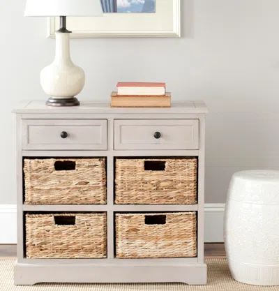 Ashley Safavieh Herman Storage Unit With Wicker Baskets In Vintage Gray