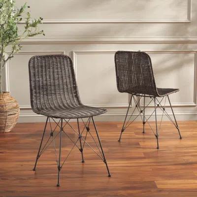 Ashley Safavieh Minerva Dining Chair (set Of 2) In Dark Brown/black