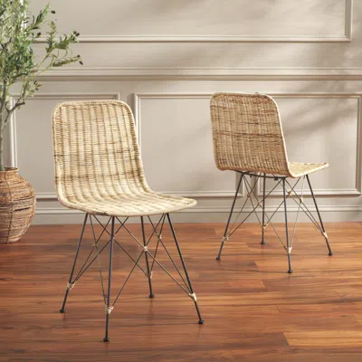 Ashley Safavieh Minerva Dining Chair (set Of 2) In Light Natural/black