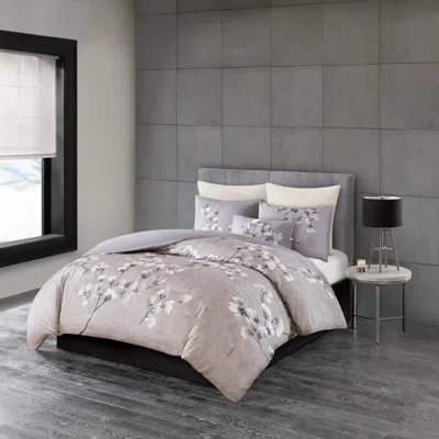 Ashley Sakura Blossom Full/queen 3 Piece Sateen Printed Comforter Set In Lilac