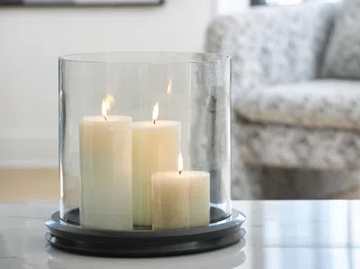 Ashley Saskia Candle Holder In Clear/black