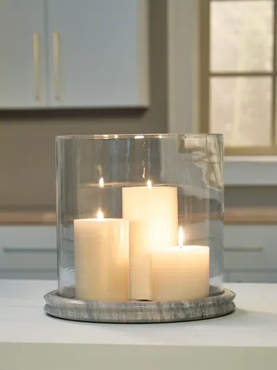 Ashley Saskia Marble Candle Holder In Clear/beige