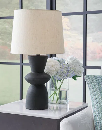 Ashley Scarbot Table Lamp (set Of 2) In Distressed Black