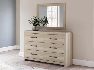 Ashley Senbry 6 Drawer Dresser And Mirror In Tan