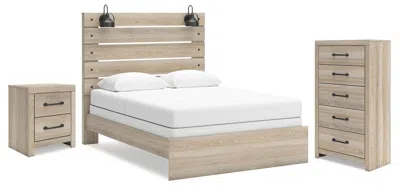 Ashley Senbry Queen Panel Bed With Chest And Nightstand In Tan