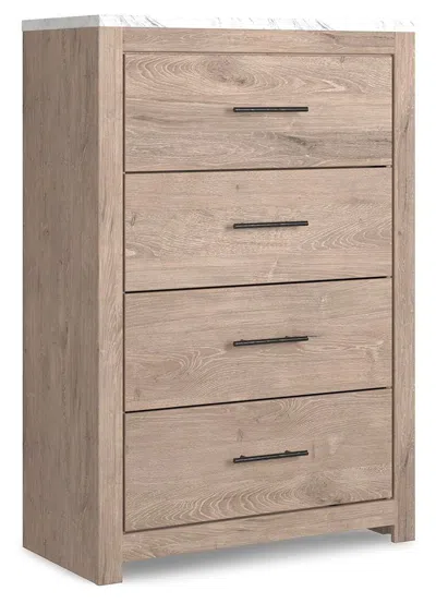 Ashley Senniberg 4 Drawer Chest Of Drawers In Light Brown/white
