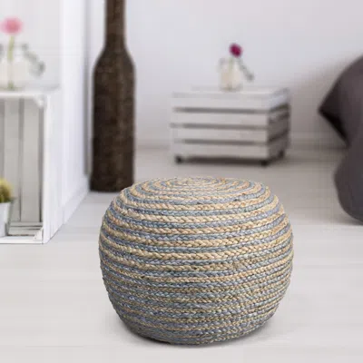 Ashley Serena Striped Braided Pouf In Gray/natural
