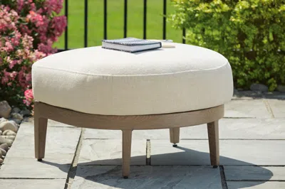 Ashley Serene Bay Outdoor Ottoman With Cushion In Dark Brown/white