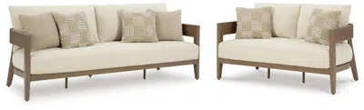 Ashley Serene Bay Outdoor Sofa And Loveseat In Dark Brown/white