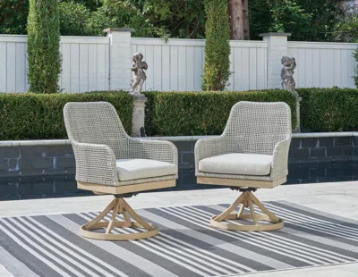 Ashley Seton Creek Outdoor Swivel Dining Chair (set Of 2) In Gray
