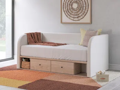 Ashley Shapella Full Upholstered Day Bed With Storage In Tan/white