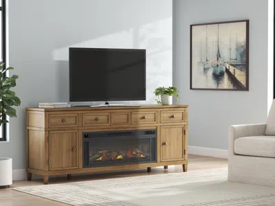 Ashley Sharlance 81" Tv Stand With Electric Fireplace In Light Brown