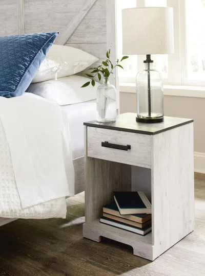 Ashley Shawburn 20" 1 Drawer Nightstand In Whitewash/charcoal Gray