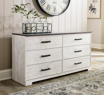 Ashley Shawburn 6 Drawer 60" Dresser In Whitewash/charcoal Gray