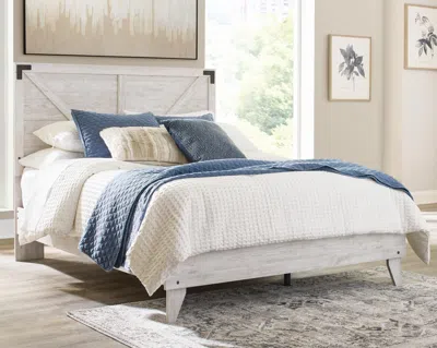 Ashley Shawburn Queen Crossbuck Panel Platform Bed In White/dark Charcoal Gray
