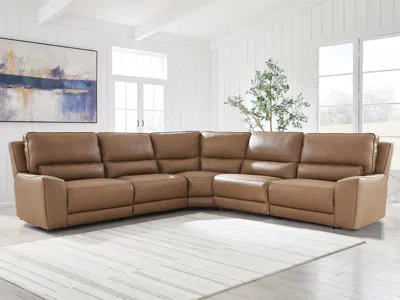 Ashley Silverbrooke 5-piece Leather Dual Power Reclining Modular Sectional In Caramel