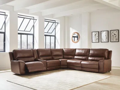 Ashley Silverbrooke 6-piece Leather Dual Power Reclining Modular Sectional With Console In Canyon