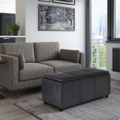 Ashley Simpli Home Avalon Storage Ottoman With Trays Leather In Black