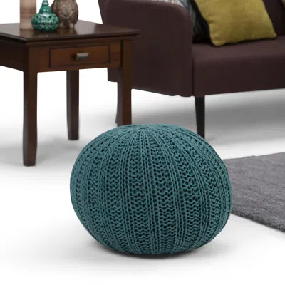Ashley Simpli Home Shelby Hand Knit Pouf In Teal