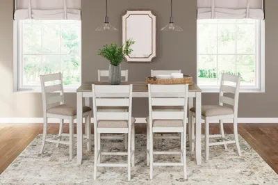 Ashley Skempton Counter Height Dining Table And 6 Bar Stools In White/light Brown