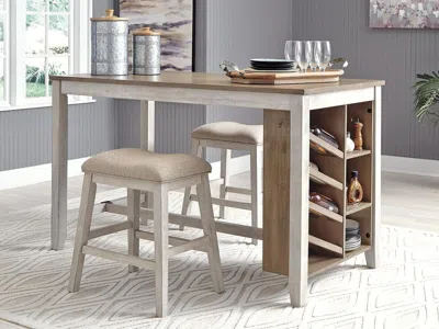 Ashley Skempton Counter Height Dining Table With Built-in Wine Rack And Shelves In White/light Brown
