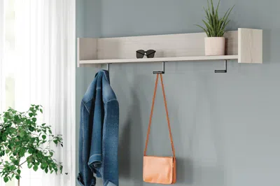 Ashley Socalle Wall Mounted Coat Rack With Shelf And 3 Hooks In Light Natural