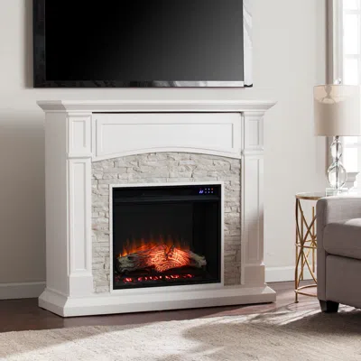 Ashley Southern Enterprises Brennax 45" Mantel With Touch Screen Media Electric Fireplace In Crisp White