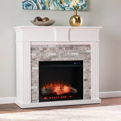Ashley Southern Enterprises Furniture Ashlaurel Touch Screen Fireplace Mantel In White/gray