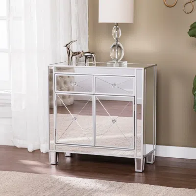 Ashley Southern Enterprises Furniture Celine Mirrored Cabinet In Metallic Silver