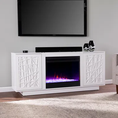 Ashley Southern Enterprises Furniture Gerrieh Color Changing Fireplace With Media Storage In White