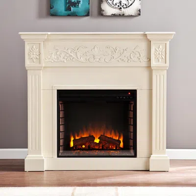 Ashley Southern Enterprises Furniture Venstinger Carved Electric Fireplace Mantel In Ivory