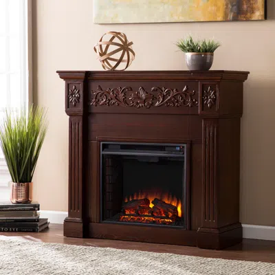 Ashley Southern Enterprises Furniture Venstinger Carved Electric Fireplace Mantel In Rich Espresso