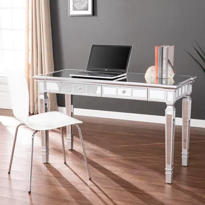 Ashley Southern Enterprises Furniture Wellax Glam Mirrored Writing Desk With Drawers In Matte Silver