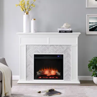 Ashley Southern Enterprises Walkerton 50" Mantel With Touch Screen Fireplace In White