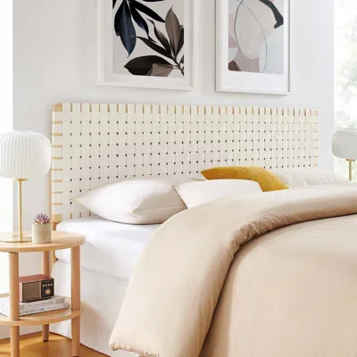 Ashley Sparta Weave King Vegan Leather Headboard In Natural/beige