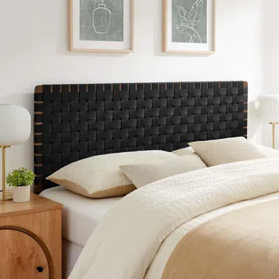 Ashley Sparta Weave Queen Vegan Leather Headboard In Walnut/black