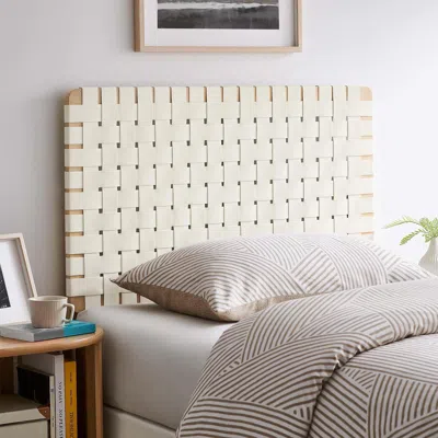 Ashley Sparta Weave Twin Vegan Leather Headboard In Natural/beige